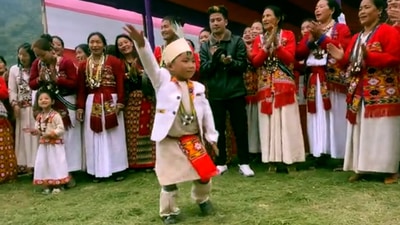 These Sajolang children were seen performing a traditional dance happily.&nbsp; (twitter/@PemaKhanduBJP)