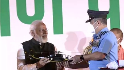 PM Modi formally hands over HAL's light combat helicopter to Indian Air Force (ANI/Twitter) PM Modi formally hands over HAL's light combat helicopter to Indian Air Force (ANI/Twitter)