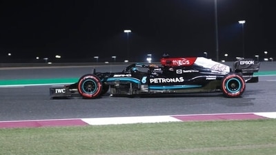 Mercedes driver Lewis Hamilton of Britain in action during practice in Losail, Qatar, Friday Nov. 19, 2021 ahead of the Qatar Formula One Grand Prix. (AP) Mercedes driver Lewis Hamilton of Britain in action during practice in Losail, Qatar, Friday Nov. 19, 2021 ahead of the Qatar Formula One Grand Prix. (AP)