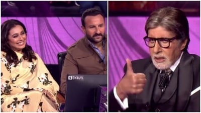 Kaun Banega Crorepati 13: Rani Mukerji and Saif Ali Khan with Amitabh Bachchan. Kaun Banega Crorepati 13: Rani Mukerji and Saif Ali Khan with Amitabh Bachchan.