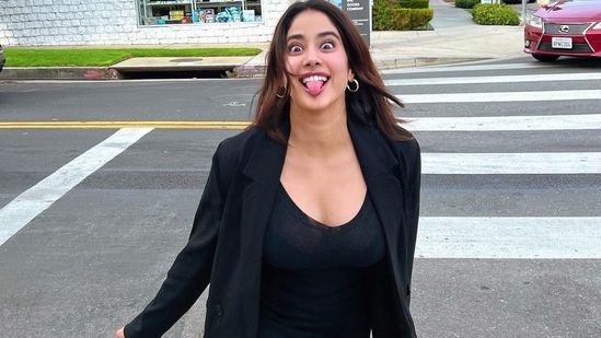 Janhvi Kapoor makes a goofy face while posing for the camera.(Instagram)
