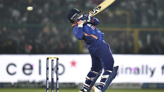 India's Rishabh Pant plays a shot during the first Twenty20 cricket match between India and New Zealand at Sawai Mansingh Stadium, in Jaipur, Wednesday, Nov 17, 2021. (PTI)