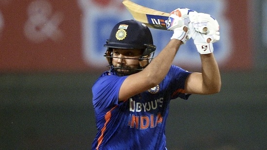 Ranchi: Indian batsman Rohit Sharma plays a shot during their 2nd Twenty20 cricket match against New Zealand at JSCA International Stadium Complex in Ranchi,(PTI)