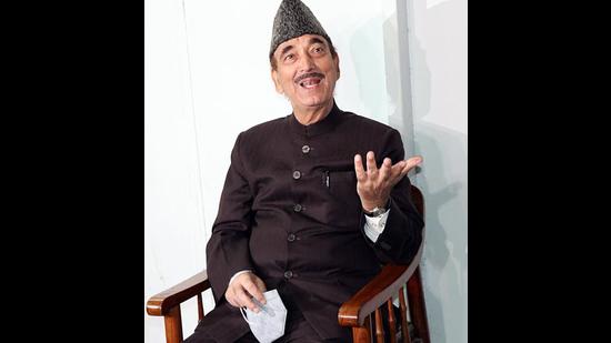 Senior Congress leader Ghulam Nabi Azad addresses a press conference at his residence in Jammu on Friday. (ANI Photo)