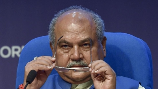 Union agriculture minister Narendra Singh Tomar on Wednesday held a virtual conference with all lieutenant-governors to discuss farm schemes, especially the Agriculture Infrastructure Fund.&nbsp;(File Photo / PTI)