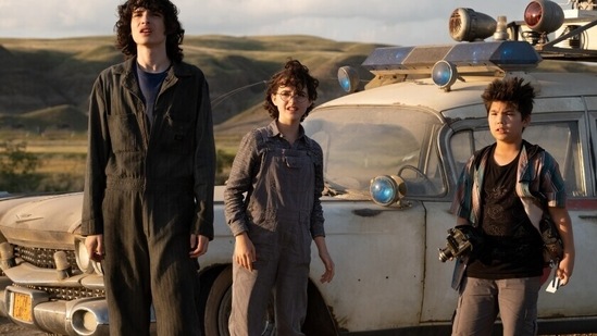 Finn Wolfhard and others in Ghostbusters: Afterlife. The horror-adventure film is out in theatres.