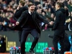 Aston Villa manager Steven Gerrard celebrates the opening goal during the Premier League match at Villa Park, Birmingham, Britain, Saturday Nov. 20, 2021.(AP) Aston Villa manager Steven Gerrard celebrates the opening goal during the Premier League match at Villa Park, Birmingham, Britain, Saturday Nov. 20, 2021.(AP)