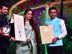 Hema Malini being honoured at the International Film Festival of India (ANI). Hema Malini being honoured at the International Film Festival of India (ANI).