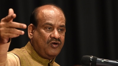 Lok Sabha Speaker Om Birla addresses a press conference at Parliament House Annexe in New Delhi.&nbsp; (Arvind Yadav/ Hindustan Times)