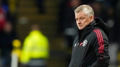 Manchester United's manager Ole Gunnar Solskjaer reacts during the English Premier League soccer match between Watford and Manchester United at Vicarage Road, Watford. (AP) Manchester United's manager Ole Gunnar Solskjaer reacts during the English Premier League soccer match between Watford and Manchester United at Vicarage Road, Watford. (AP)
