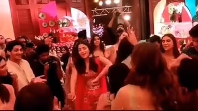 Glimpse of Alia Bhatt dancing at Anushka Ranjan’s sangeet. Glimpse of Alia Bhatt dancing at Anushka Ranjan’s sangeet. 