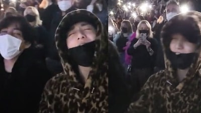 BTS members at Harry Styles concert in Los Angeles. BTS members at Harry Styles concert in Los Angeles. 