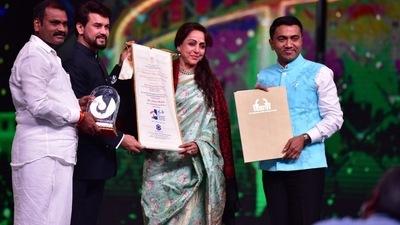 Hema Malini being honoured at the International Film Festival of India (ANI).