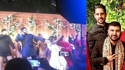 Sidharth Malhotra dancing at a pre-wedding function in Delhi. Sidharth Malhotra dancing at a pre-wedding function in Delhi. 