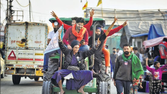 Farmers seen at the protest site, at Singhu Border, in New Delhi, on Saturday. Farmers seen at the protest site, at Singhu Border, in New Delhi, on Saturday.
