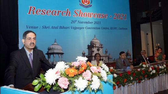 ICMR DG Balram Bhargava at an event in Lucknow on Saturday. (HT PHOTO)