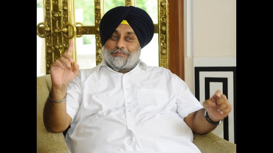 SAD president Sukhbir Singh Badal said Punjab Congress chief Navjot Singh Sidhu was demoralising the morale of soldiers by praising Pakistan PM Imran Khan. (HT photo)