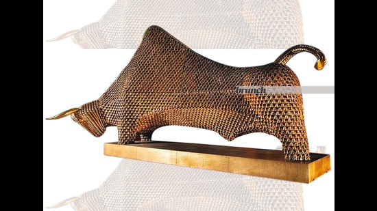 Paresh’s 26-foot bull installation is on display at the Birla Academy of Art & Culture in Kolkata Paresh’s 26-foot bull installation is on display at the Birla Academy of Art & Culture in Kolkata