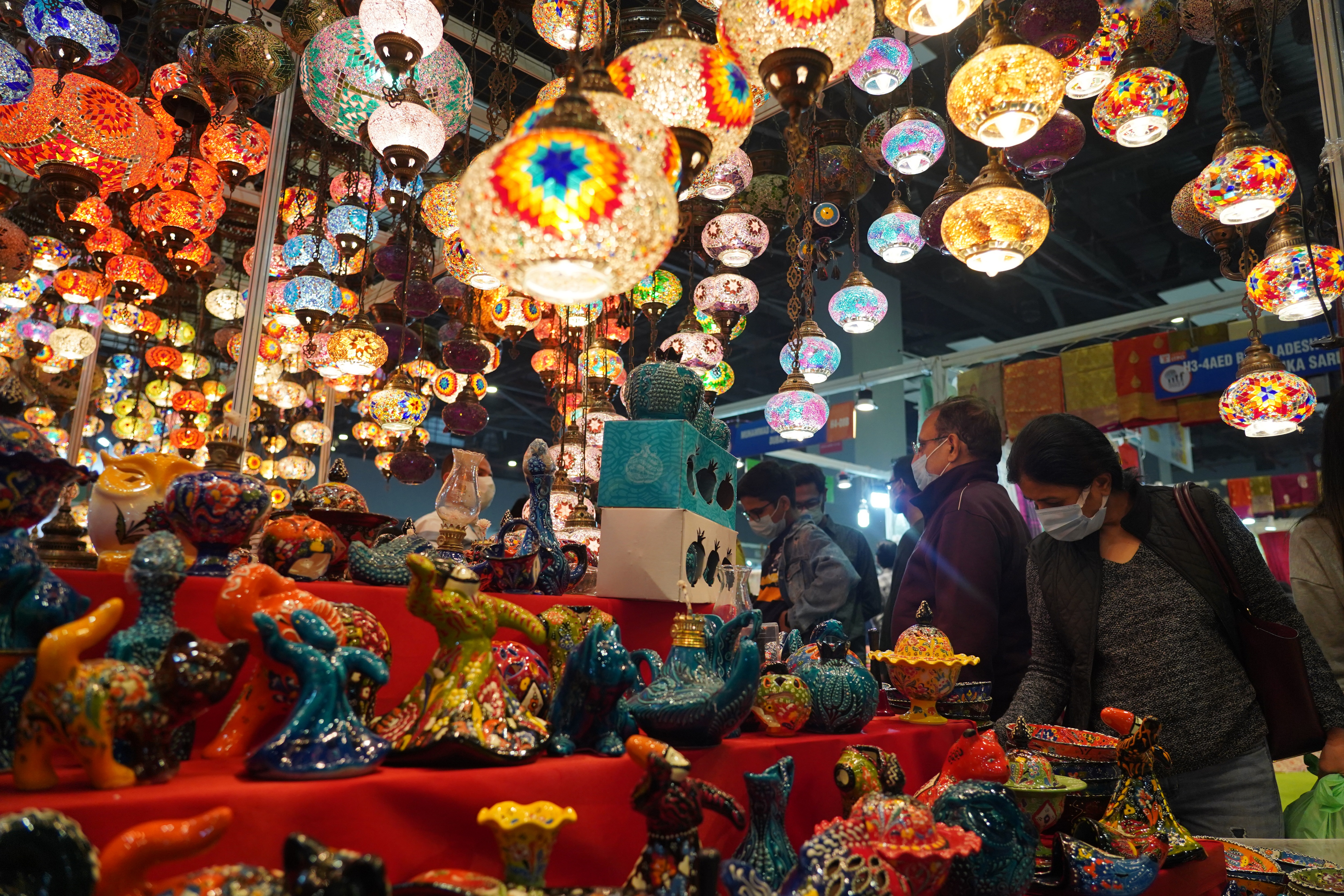 Vibrant yet soothing to the eyes, these Turkish ceramic bowls start from ₹200 a piece, while lamps range between ₹6000 and ₹32,000. (Photo: Gokul VS/HT) Vibrant yet soothing to the eyes, these Turkish ceramic bowls start from ₹200 a piece, while lamps range between ₹6000 and ₹32,000. (Photo: Gokul VS/HT)