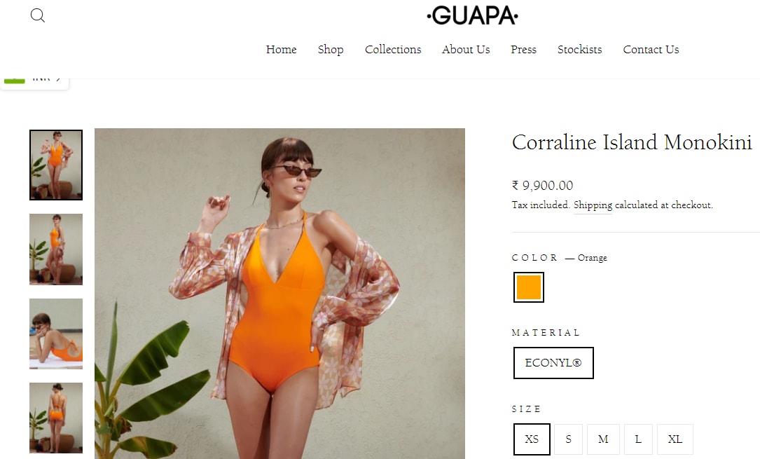 Pooja Hedge's and Sanjana Sanghi's orange monokini from Guapa(guaparesortwear.com)