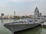Guided-missile destroyer ship 'Visakhapatnam' anchored at Naval Dockyard ahead of its induction into the Indian Navy.(PTI) Guided-missile destroyer ship 'Visakhapatnam' anchored at Naval Dockyard ahead of its induction into the Indian Navy.(PTI)