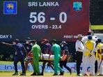 Supportive staff members carry West Indies' player Jeremy Solozano, on stretcher, to an ambulance after being hit by a shot played by Sri Lanka's Dimuth Karunaratne during the day one of the first test cricket match between Sri Lanka and West Indies' in Galle, Sri Lanka, Sunday, Nov. 21, 2021. Supportive staff members carry West Indies' player Jeremy Solozano, on stretcher, to an ambulance after being hit by a shot played by Sri Lanka's Dimuth Karunaratne during the day one of the first test cricket match between Sri Lanka and West Indies' in Galle, Sri Lanka, Sunday, Nov. 21, 2021.