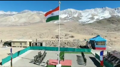 The national flag is 76ft tall and was hoisted at 15,000 feet in Ladakh.&nbsp; (@firefurycorps/Twitter)