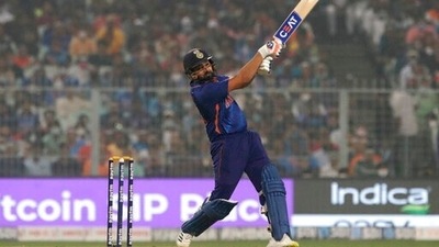 India's captain Rohit Sharma hits a boundary during the third Twenty20 cricket match between India and New Zealand in Kolkata, India, Sunday, Nov. 21, 2021. (AP) India's captain Rohit Sharma hits a boundary during the third Twenty20 cricket match between India and New Zealand in Kolkata, India, Sunday, Nov. 21, 2021. (AP)