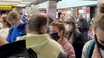 People gather to leave Hartsfield-Jackson Atlanta International Airport after the reported shooting, in Atlanta, Georgia,&nbsp; (Reuters)