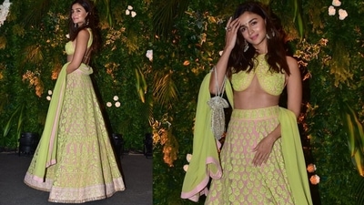 Alia Bhatt is Akansha Ranjan's bestie and was spotted at the sangeet in a lehenga. She also performed a dance number at the function. (Varinder Chawla) Alia Bhatt is Akansha Ranjan's bestie and was spotted at the sangeet in a lehenga. She also performed a dance number at the function. (Varinder Chawla)