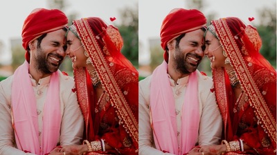&nbsp;Patralekhaa and Rajkummar Rao tied the knot in a resort in New Chandigarh on November 15. Patralekhaa's wedding veil became the talk of the town right after her wedding pics were shared on Instagram. The veil was specially designed to inscribe Patralekhaa's declaration of love for Rajkummar in Bengali. (Instagram)