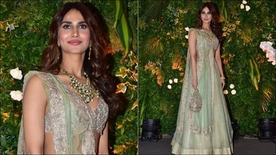 Vaani Kapoor is a sight to behold in ₹85k sand and mint green lehenga choli (Varinder Chawla) Vaani Kapoor is a sight to behold in ₹85k sand and mint green lehenga choli (Varinder Chawla)