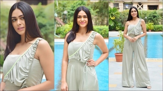 Mrunal completed her attire with a pair of grey heels and opted to go sans accessories to let her ravishing jumpsuit do the maximum talking.(Instagram/thephoto_hunger)