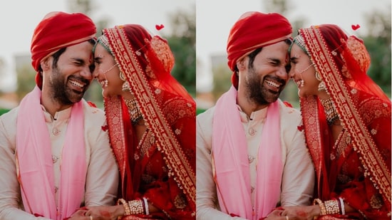 &nbsp;Patralekhaa and Rajkummar Rao tied the knot in a resort in New Chandigarh on November 15. Patralekhaa's wedding veil became the talk of the town right after her wedding pics were shared on Instagram. The veil was specially designed to inscribe Patralekhaa's declaration of love for Rakjummar in Bengali.(Instagram)