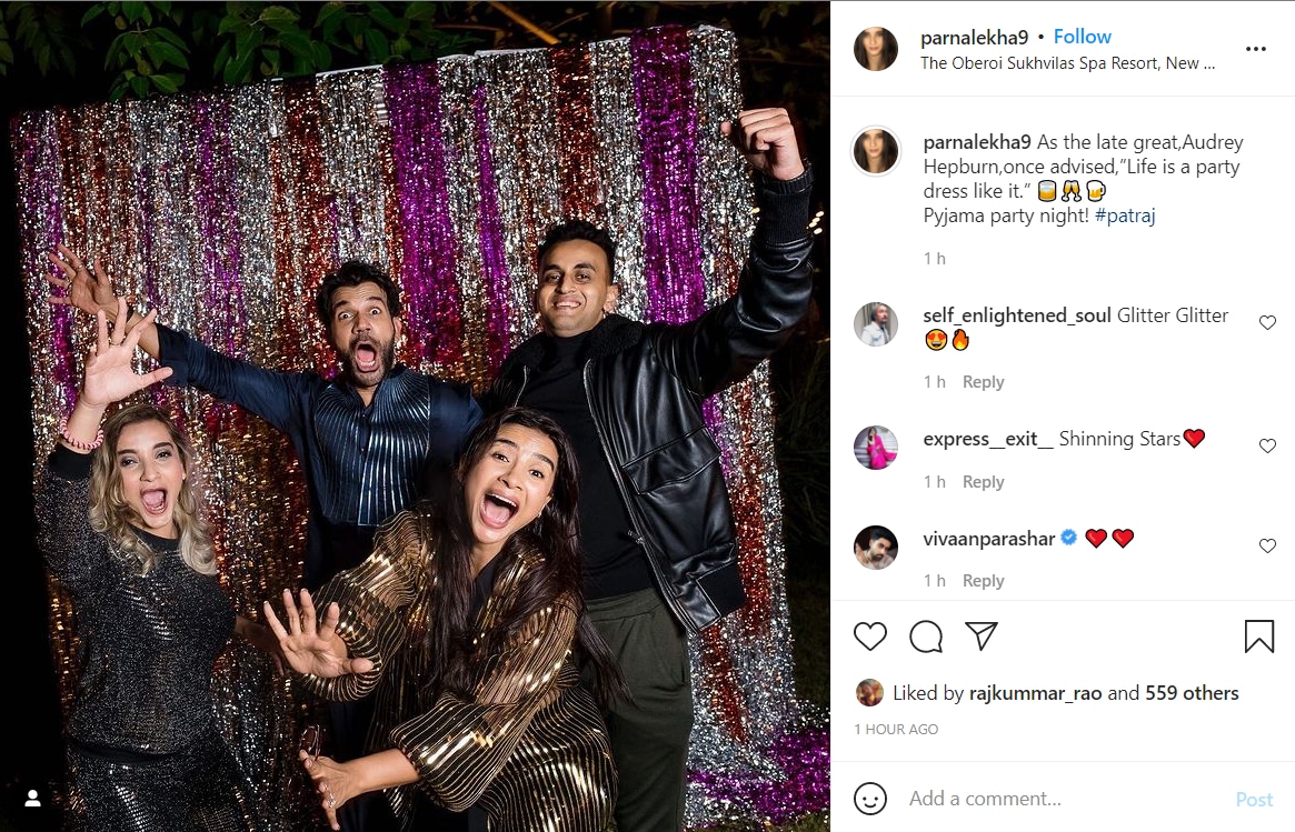 Parnalekhaa shared a picture with Rajkummar Rao and Patralekhaa from the party.