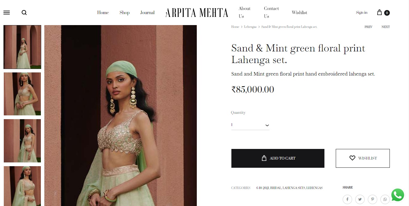 Vaani Kapoor's sand and mint green lehenga set from Arpita Mehta(arpitamehtaofficial.com)