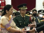 Lieutenant Nitika Kaul with President Ram Nath Kovind (ANI)