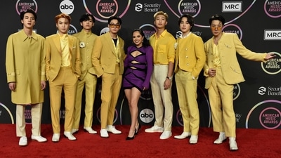 Becky G posed with BTS members. She had collaborated with J-Hope on Chicken Noodles Soup. (Photo by Jordan Strauss/Invision/AP) (Invision) Becky G posed with BTS members. She had collaborated with J-Hope on Chicken Noodles Soup. (Photo by Jordan Strauss/Invision/AP) (Invision)