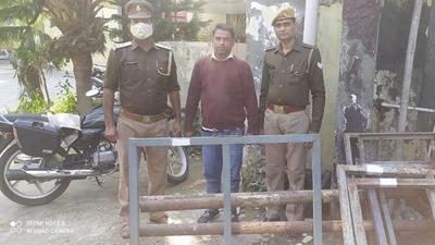 Police have recovered the nine stolen sign boards and three iron pipes from the possession of the suspect -- Shamshad. (Sourced)