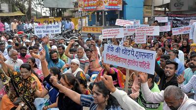 MSRTC workers stage a protest along with their family members in Sangli, on November 15. (HT FILE) MSRTC workers stage a protest along with their family members in Sangli, on November 15. (HT FILE)