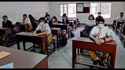 A file photo of students attending a class at Maharishi Vidya Mandir School in Kolkata. Schools in Bengal’s plains and hills are following different timings starting Monday. (ANI/File)