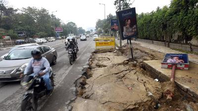 For commuters, the collapse and subsequent closure has meant taking a detour through Jawaharlal Nehru Stadium Marg, and then either taking a right on to Dyal Singh College Road, or a left onto Bhishma Pitamah Marg. (Representational image/HT Archive) For commuters, the collapse and subsequent closure has meant taking a detour through Jawaharlal Nehru Stadium Marg, and then either taking a right on to Dyal Singh College Road, or a left onto Bhishma Pitamah Marg. (Representational image/HT Archive)
