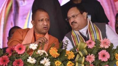 UP chief minister Yogi Adityanath with BJP president J P Nadda in Gorakhpur on Monday. (PTI) UP chief minister Yogi Adityanath with BJP president J P Nadda in Gorakhpur on Monday. (PTI)
