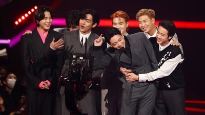 Lastly, BTS member Jin had to drag Jungkook away from the mic during his speech. He was addressing fans after winning Artist of the Year at the American Music Awards. REUTERS/Mario Anzuoni (REUTERS)