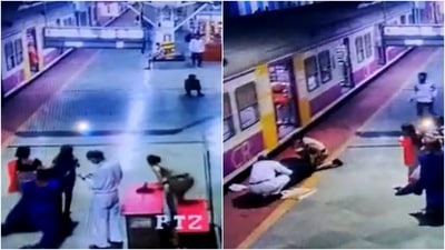 The woman lost her balance as she was trying to board a moving local train from platform number one of the Byculla railway station. The woman lost her balance as she was trying to board a moving local train from platform number one of the Byculla railway station.