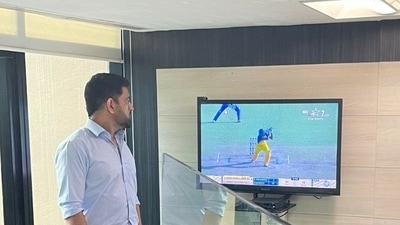MS Dhoni seen watching Syed Mushtaq Ali final (Twitter/@ChennaiIPL) MS Dhoni seen watching Syed Mushtaq Ali final (Twitter/@ChennaiIPL)