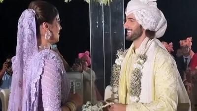 Anushka Ranjan had tears in her eyes during the varmala ceremony and Aditya Seal wiped her tears before they exchanged garlands. Anushka Ranjan had tears in her eyes during the varmala ceremony and Aditya Seal wiped her tears before they exchanged garlands. 