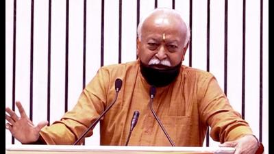 RSS chief Mohan Bhagwat during an event in New Delhi, Sunday. (PTI Photo)
