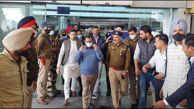 Delhi CM and Aam Aadmi Party leader Arvind Kejriwal arriving at the Amritsar airport before heading for Moga on Monday. Kejriwal is on a two-day visit to Punjab. (Sameer Sehgal/HT) Delhi CM and Aam Aadmi Party leader Arvind Kejriwal arriving at the Amritsar airport before heading for Moga on Monday. Kejriwal is on a two-day visit to Punjab. (Sameer Sehgal/HT)