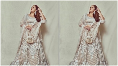 Huma decked up in an ivory white lehenga from the house of Falguni Shane Peacock India. (Instagram/@iamhumaq) Huma decked up in an ivory white lehenga from the house of Falguni Shane Peacock India. (Instagram/@iamhumaq)